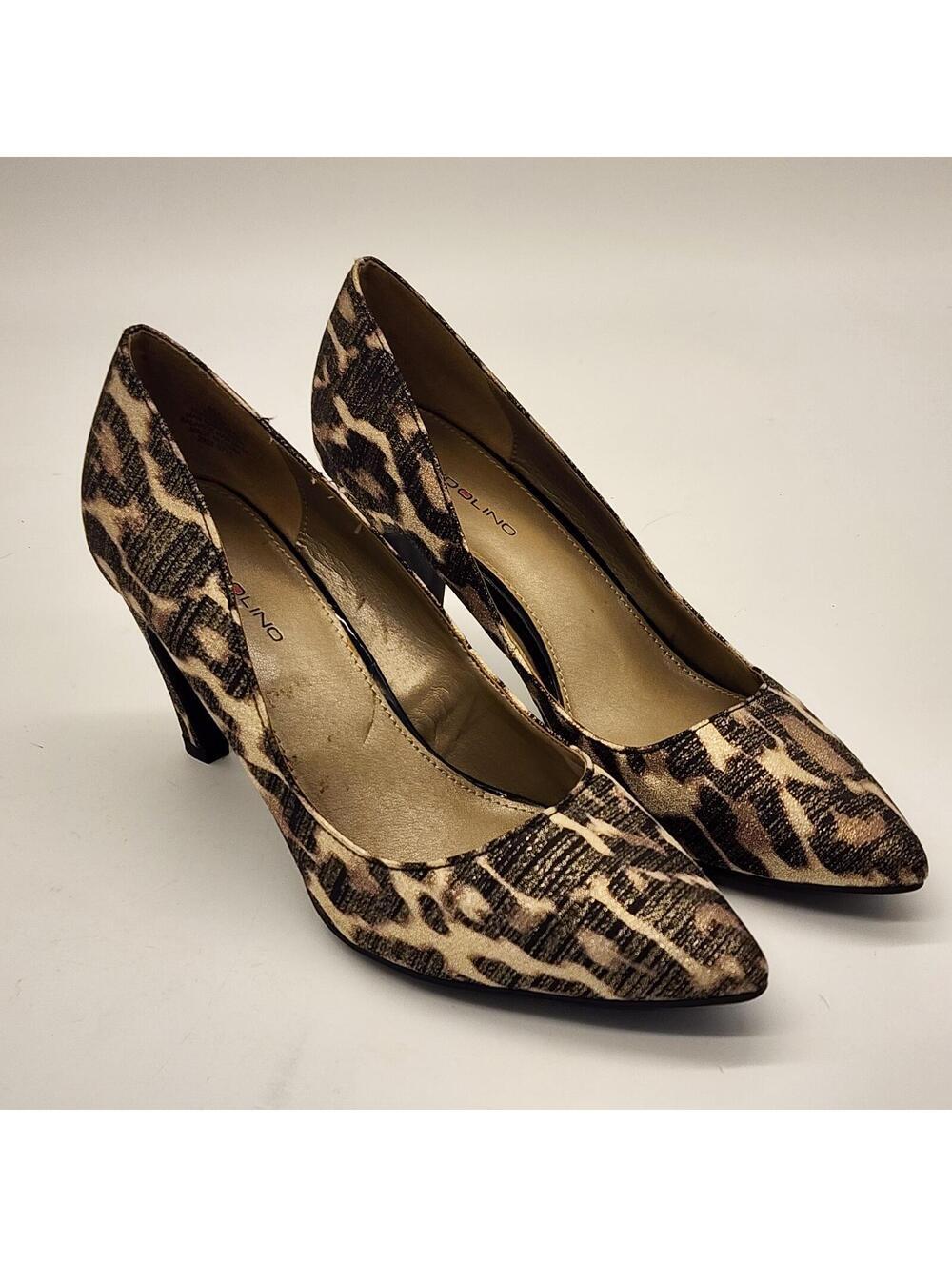 Bandolino Metallic Leopard Print Pointed Toe Heels Pumps 3” Size 8 M